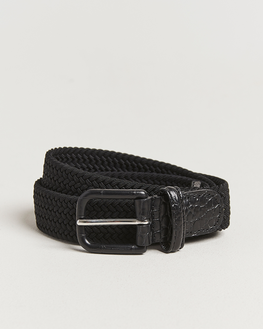 Herren | Gürtel | Anderson's | Stretch Woven Leather Buckle 3 cm Belt Black