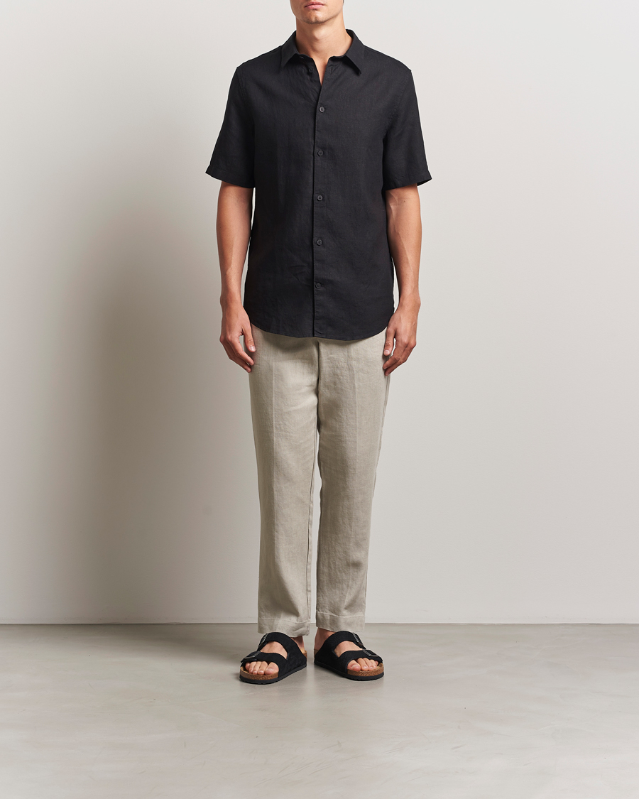 Herren | Hemden | NN07 | Enzo Linen Short Sleeve Shirt Black