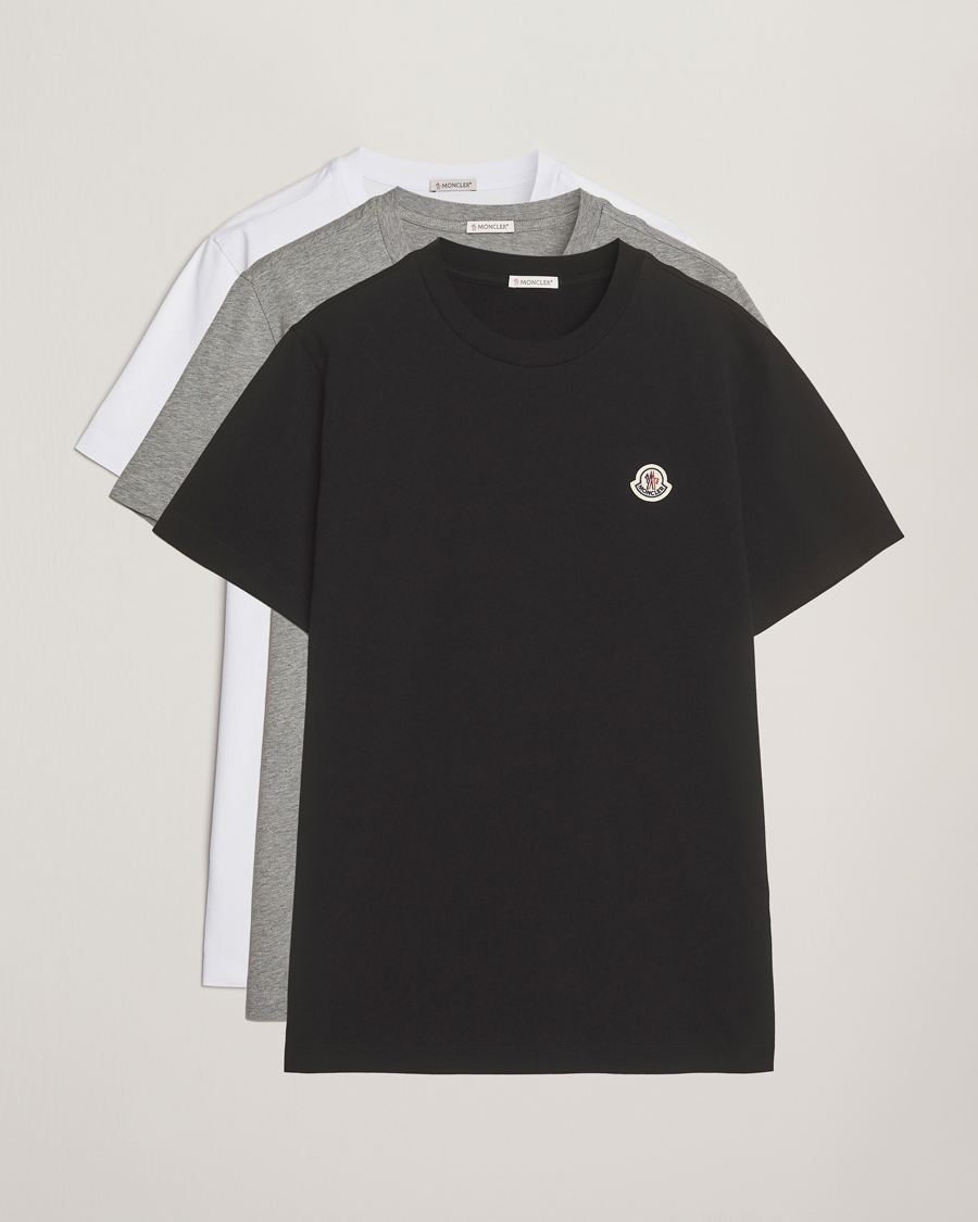 Herren | T-Shirts | Moncler | 3-Pack Logo T-Shirt Grey/White/Black