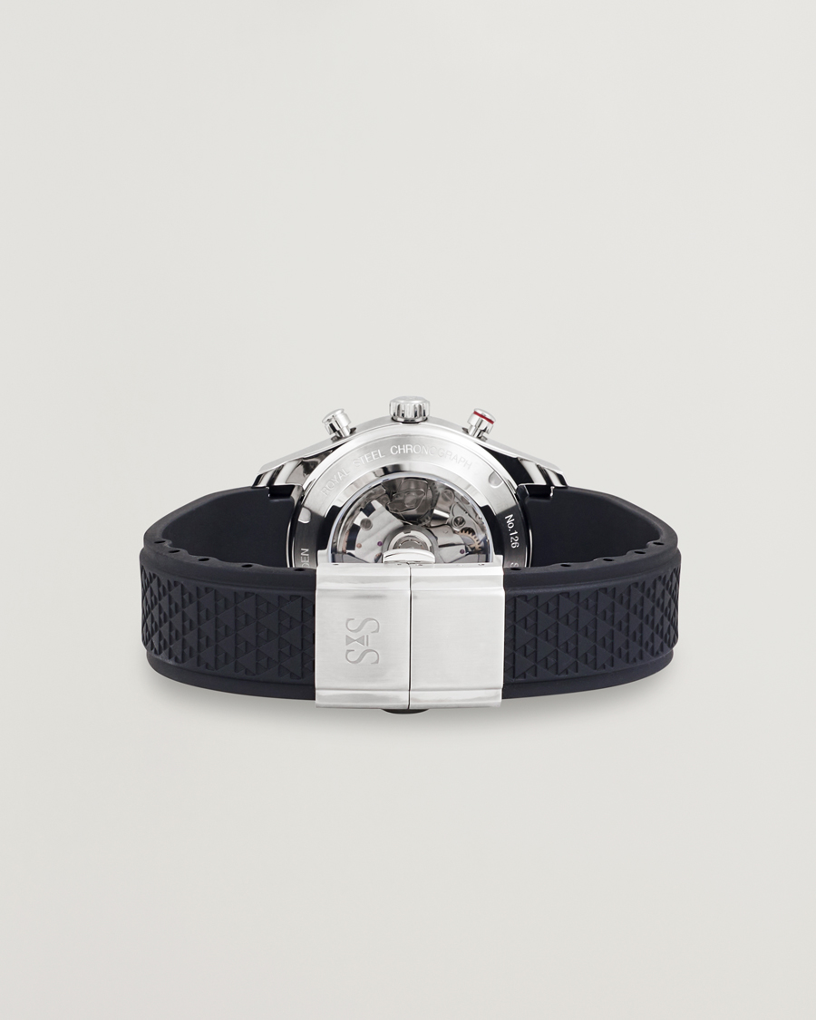 Herren | Sjöö Sandström Royal Steel Chronograph 40mm Black Rubber White Dial | Sjöö Sandström | Royal Steel Chronograph 40mm Black Rubber White Dial