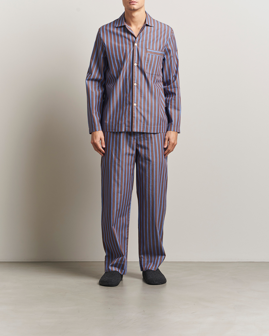 Herren | Schlafanzüge & Bademäntel | Tekla | Poplin Pyjama Shirt Chestnut Stripes
