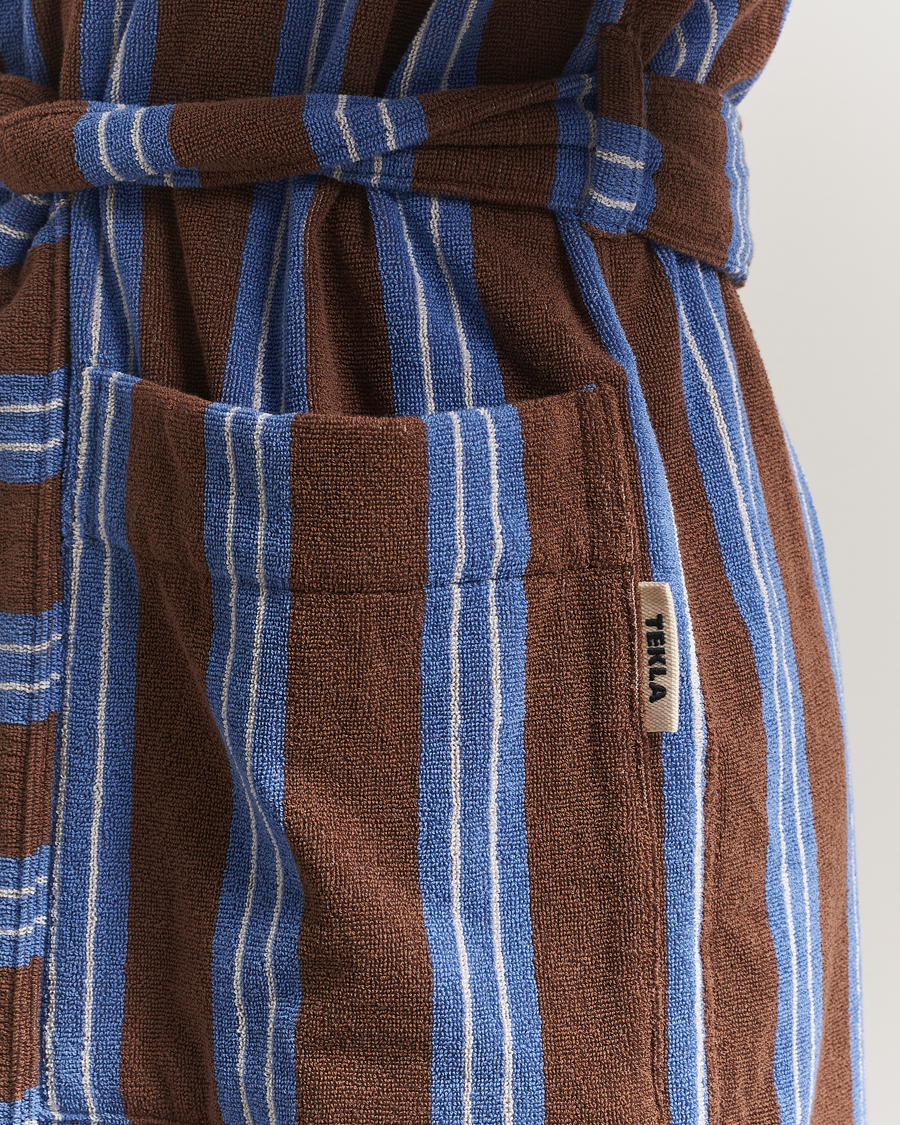 Herren | Schlafanzüge & Bademäntel | Tekla | Organic Terry Hooded Bathrobe Chestnut Stripes