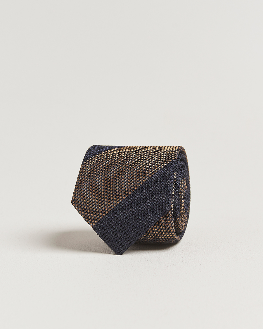 Herren | Krawatten | Amanda Christensen | Silk Grenadine Blockstriped 8cm Tie Navy/Beige