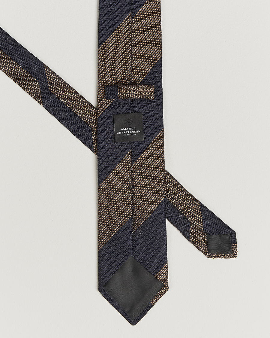 Herren | Krawatten | Amanda Christensen | Silk Grenadine Blockstriped 8cm Tie Navy/Beige