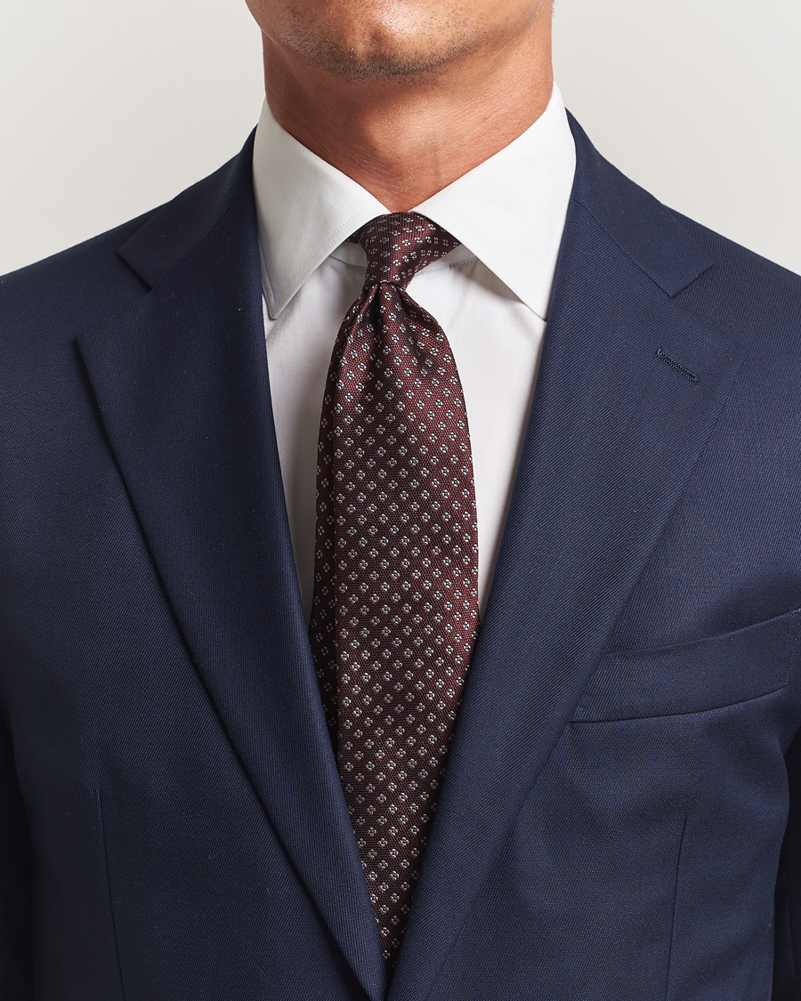 Herren | Amanda Christensen Silk Flower 8cm Tie Wine | Amanda Christensen | Silk Flower 8cm Tie Wine