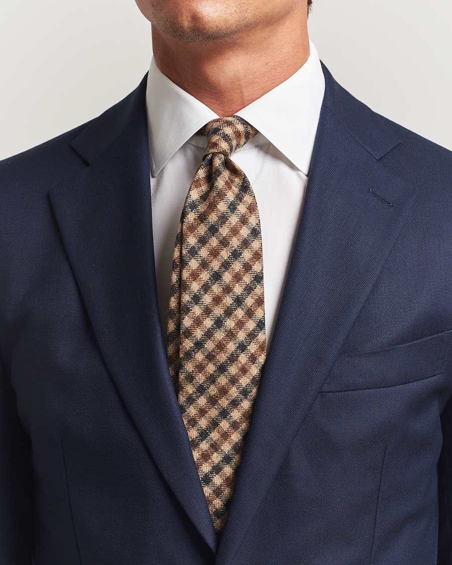 Herren | Amanda Christensen Wool Checked 8cm Tie Beige Multi | Amanda Christensen | Wool Checked 8cm Tie Beige Multi