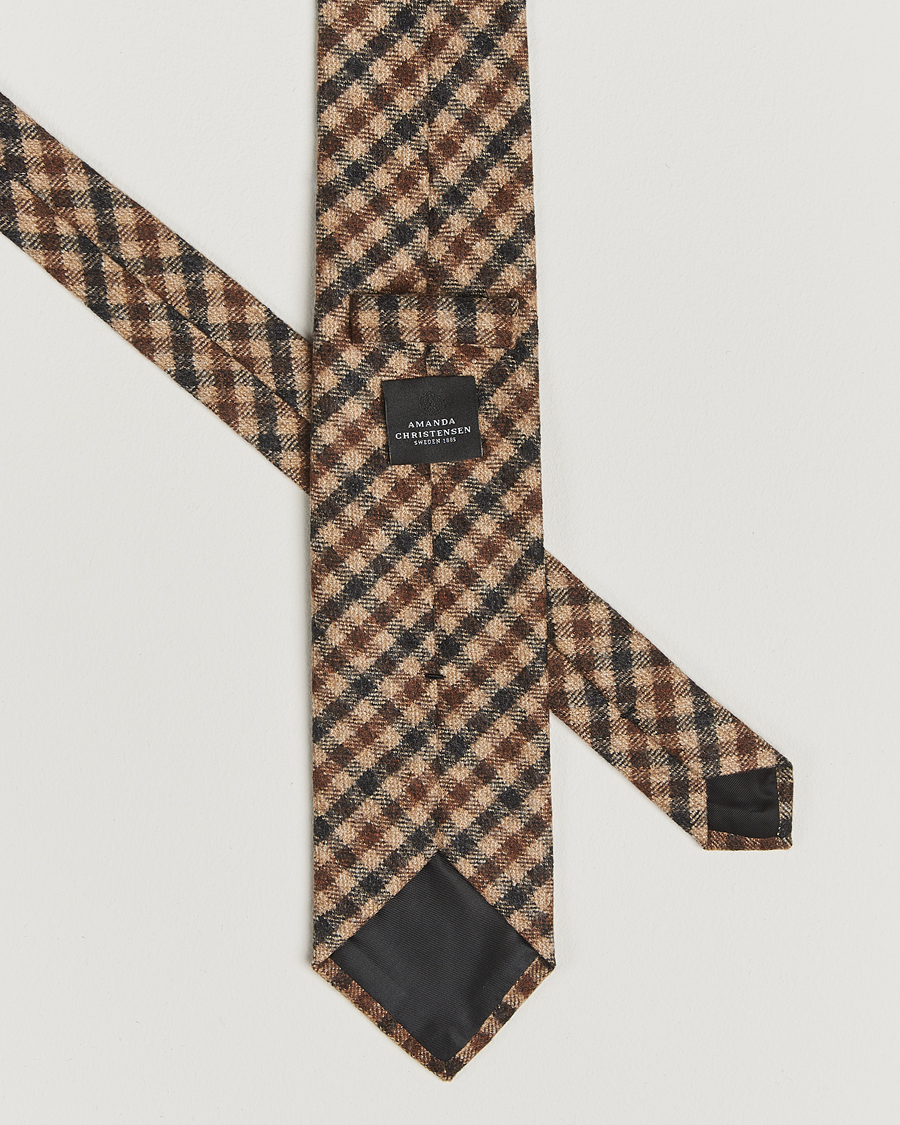 Herren | Amanda Christensen Wool Checked 8cm Tie Beige Multi | Amanda Christensen | Wool Checked 8cm Tie Beige Multi