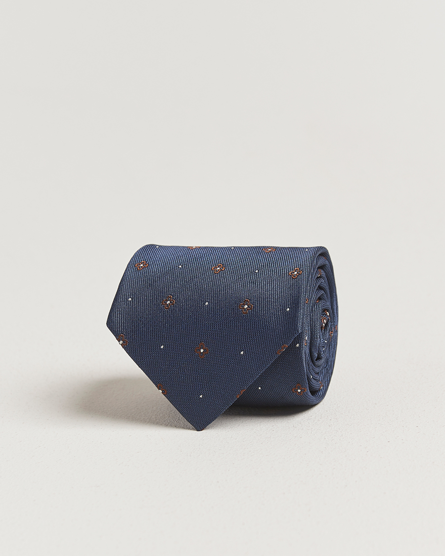 Herren | Krawatten | Amanda Christensen | Cotton/Silk Printed Flower 8cm Tie Navy