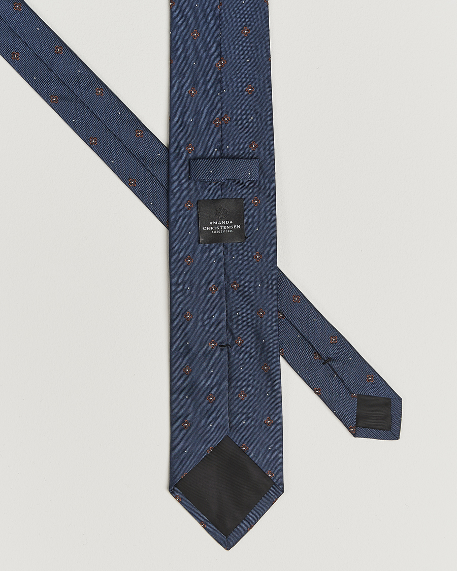 Herren | Krawatten | Amanda Christensen | Cotton/Silk Printed Flower 8cm Tie Navy