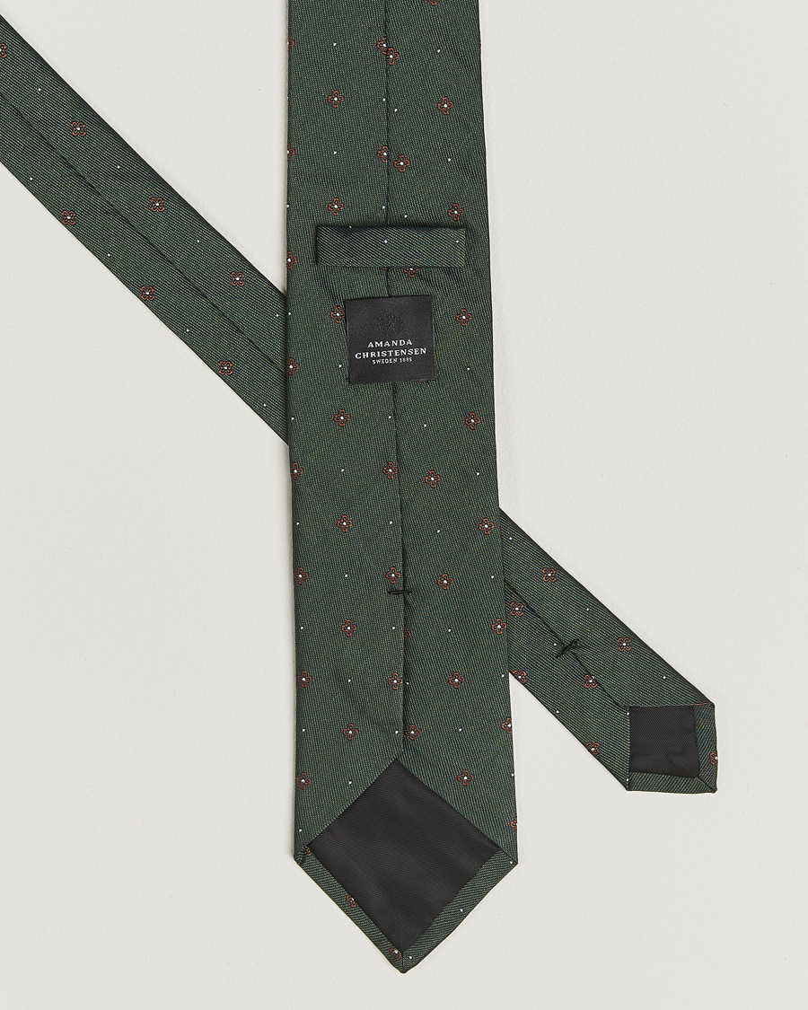 Herren | Amanda Christensen Cotton/Silk Printed Flower 8cm Tie Green | Amanda Christensen | Cotton/Silk Printed Flower 8cm Tie Green