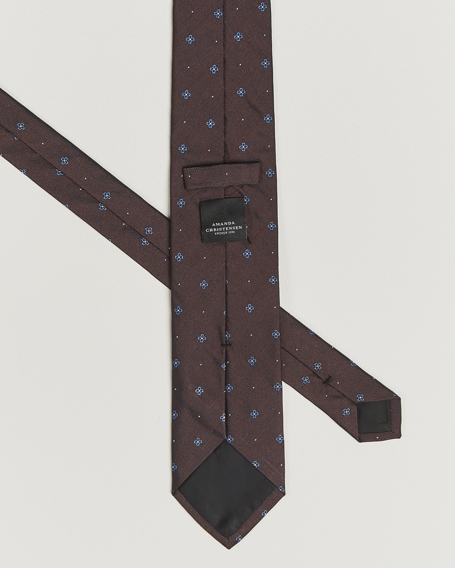 Herren | Amanda Christensen Cotton/Silk Printed Flower 8cm Tie Brown | Amanda Christensen | Cotton/Silk Printed Flower 8cm Tie Brown