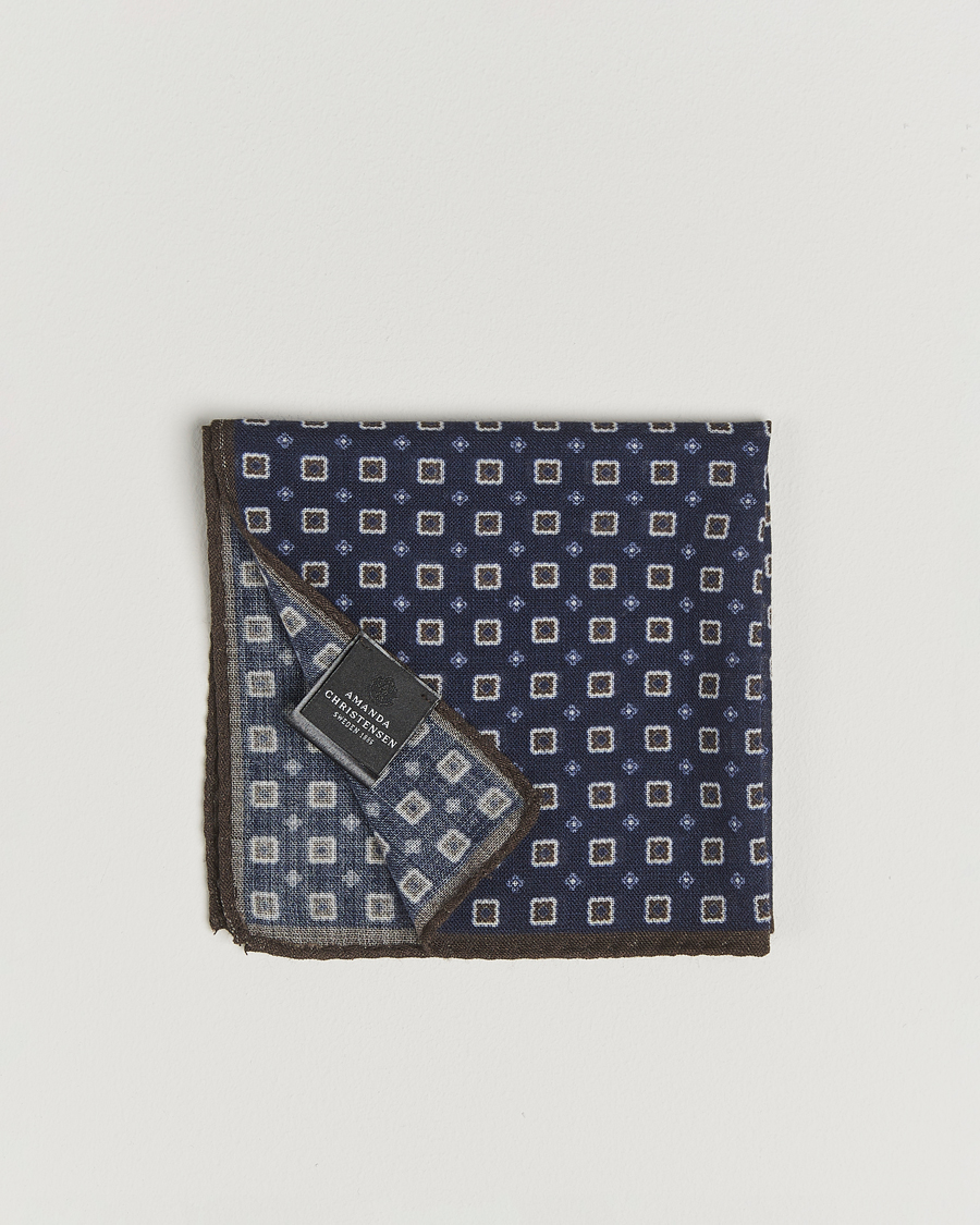 Herren | Einstecktücher | Amanda Christensen | Wool Printed Flower Pocket Square Navy