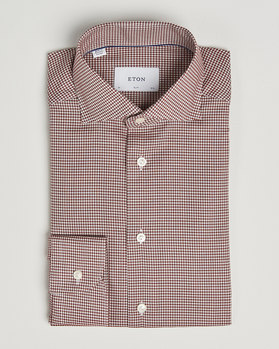 Herren | Hemden | Eton | Slim Fit Checked Wrinkle Free Flannel Shirt Red