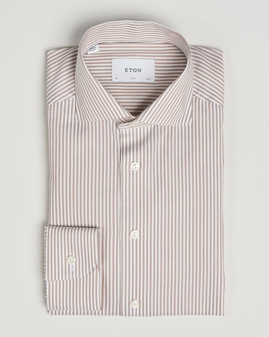 Herren | Hemden | Eton | Slim Fit Bengal Striped Oxford Shirt Beige