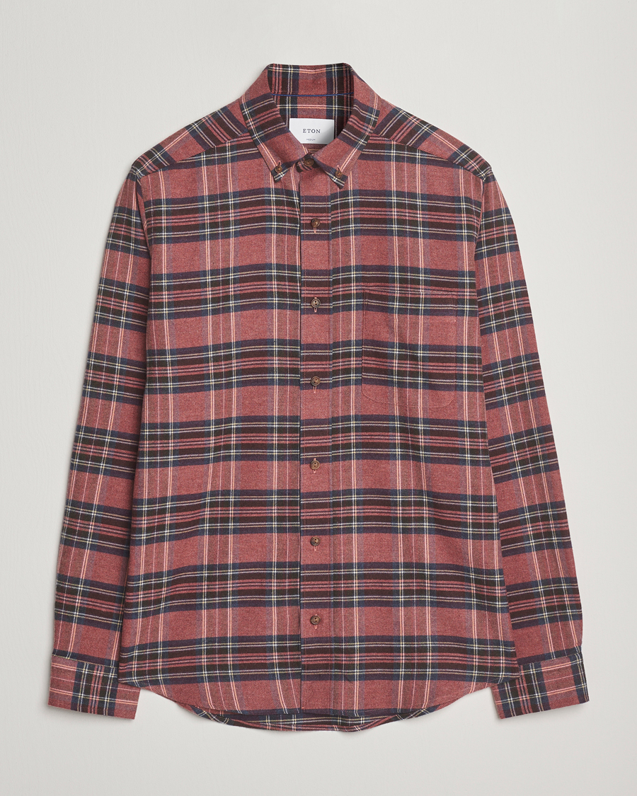 Herren | Hemden | Eton | Casual Fit Checked Flannel Shirt Red Multi