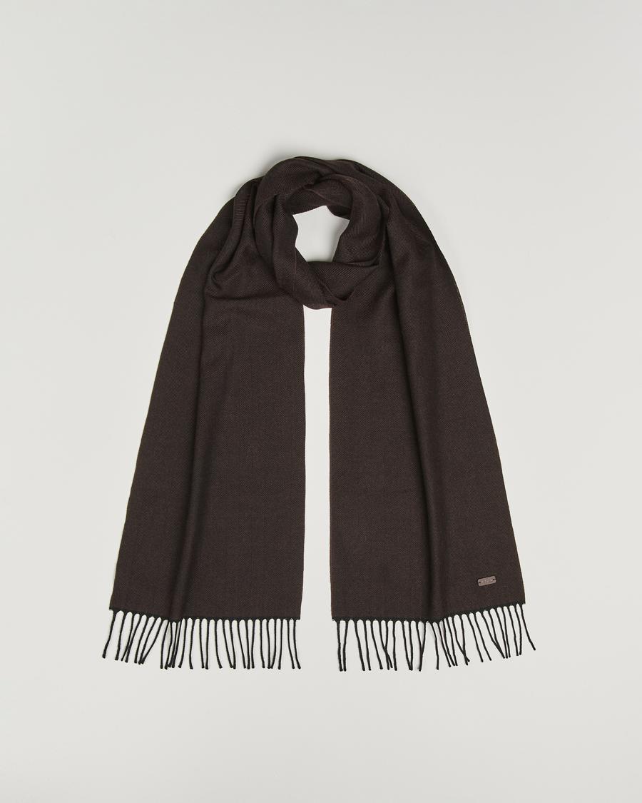 Herren | Eton Merino Wool Herringbone Scarf Dark Brown | Eton | Merino Wool Herringbone Scarf Dark Brown