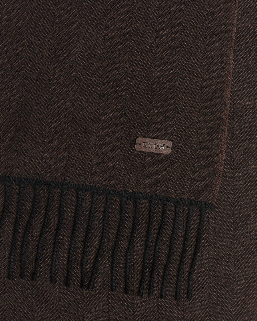 Herren | Eton Merino Wool Herringbone Scarf Dark Brown | Eton | Merino Wool Herringbone Scarf Dark Brown