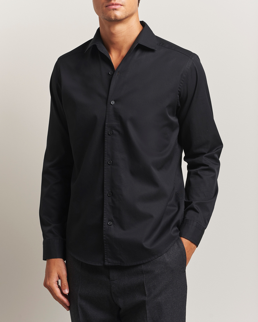 Herren | Hemden | Eton | Casual Fit Garment Washed One Piece Collar Shirt Black