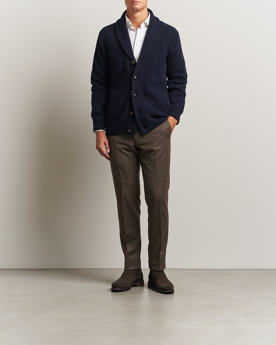 Herren | Pullover | Eton | Wool Knitted Shawl Collar Cardigan Navy