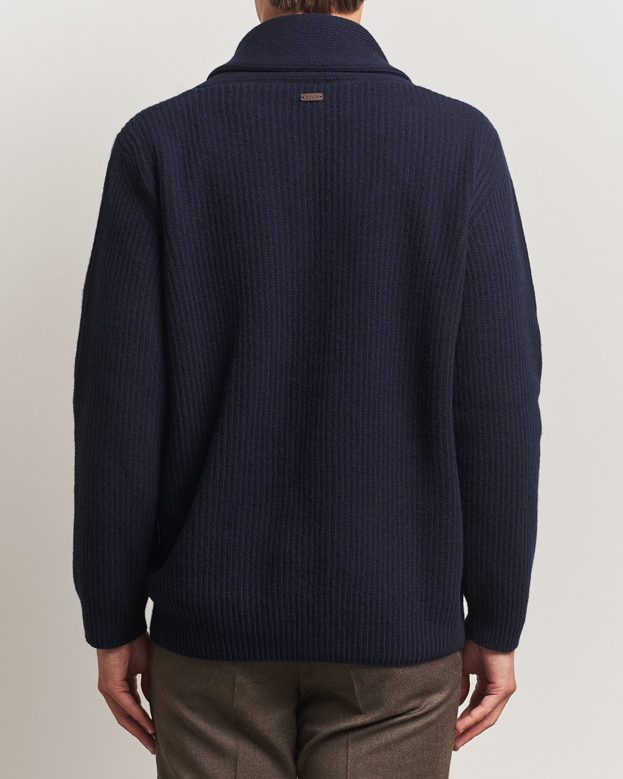 Herren | Pullover | Eton | Wool Knitted Shawl Collar Cardigan Navy