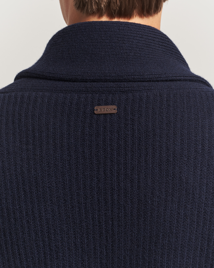 Herren | Pullover | Eton | Wool Knitted Shawl Collar Cardigan Navy