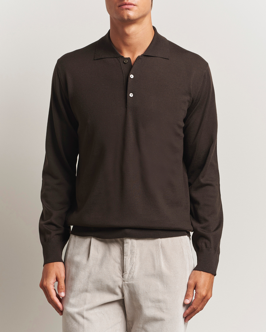 Herren | Pullover | Eton | Merino Knitted Polo Dark Brown