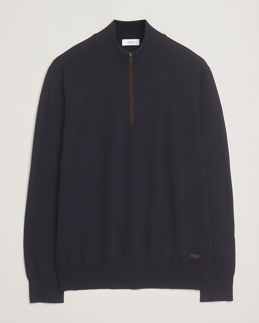 Herren | Pullover | Eton | Merino Knitted Half Zip Navy