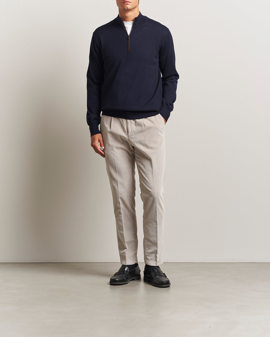 Herren | Pullover | Eton | Merino Knitted Half Zip Navy
