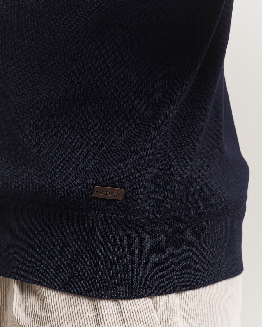 Herren | Pullover | Eton | Merino Knitted Half Zip Navy