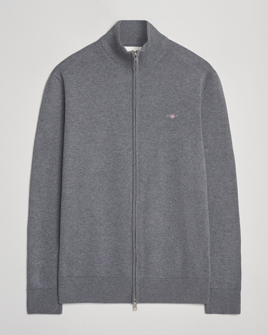 Herren | Pullover | Gant | Casual Cotton Full Zip Dark Grey Melange