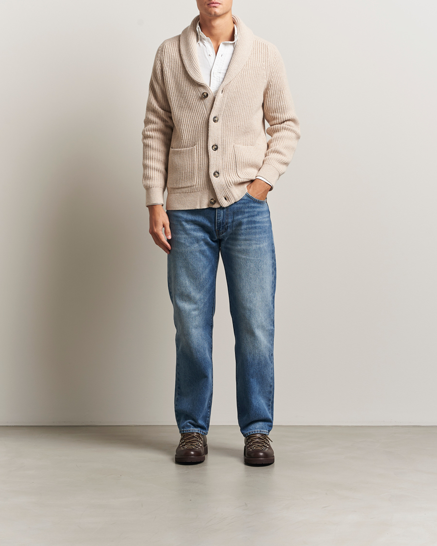 Herren | Pullover | GANT | Wool Knitted Shawl Collar Cardigan Light Beige Melange