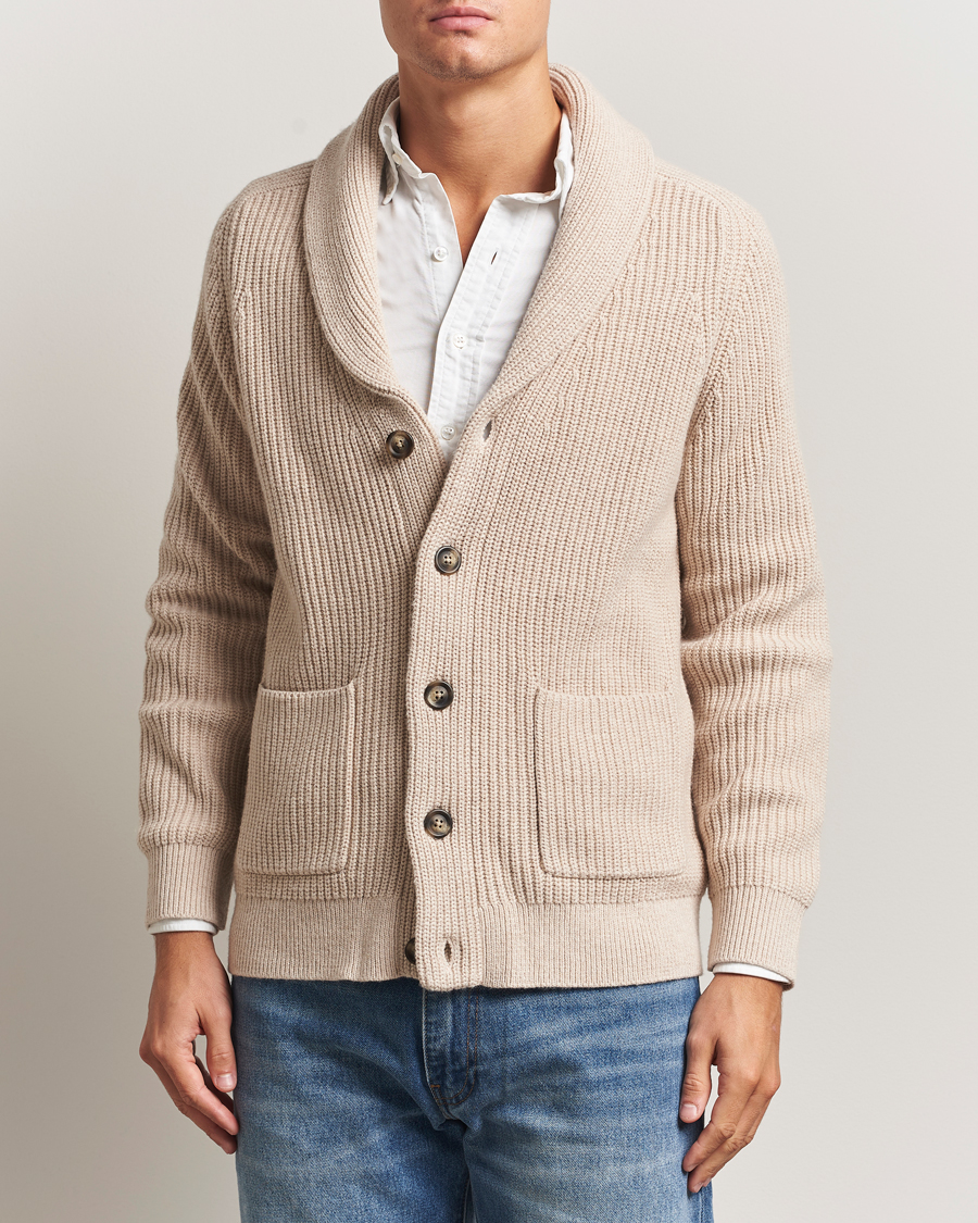 Herren | Pullover | GANT | Wool Knitted Shawl Collar Cardigan Light Beige Melange
