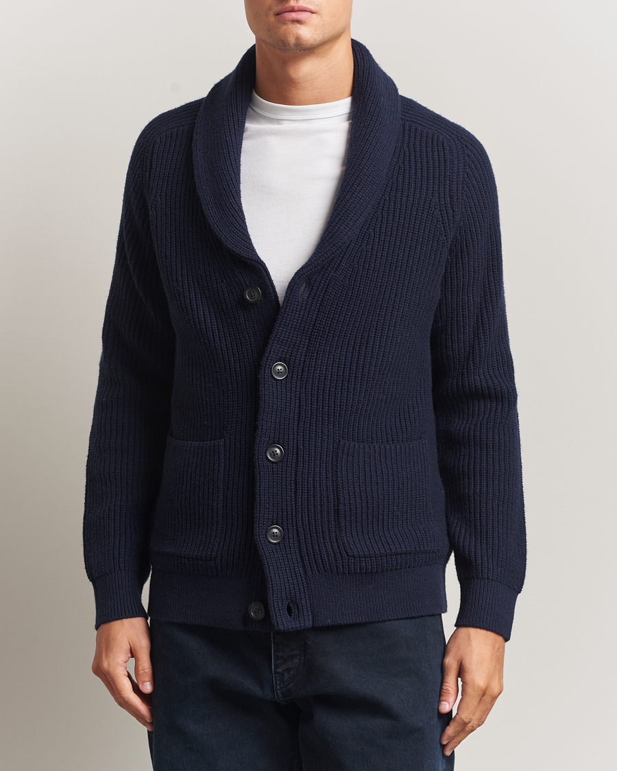 Herren | Pullover | GANT | Wool Knitted Shawl Collar Cardigan Evening Blue