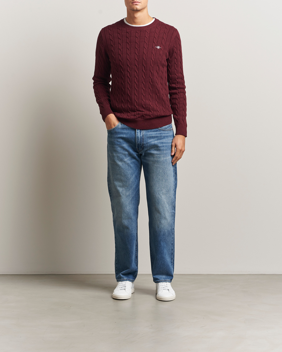 Herren | Pullover | GANT | Cotton Cable Crew Neck Pullover Bordeaux Melange