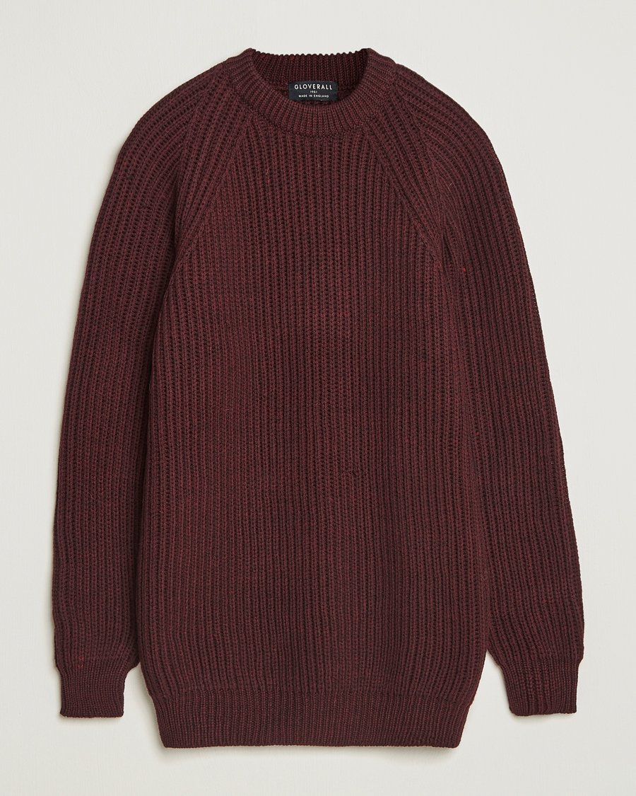 Herren | Pullover | Gloverall | Fisherman Rib Chunky Wool Crew Neck Burgundy