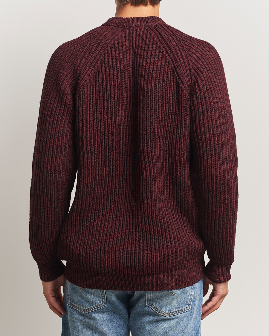 Herren | Pullover | Gloverall | Fisherman Rib Chunky Wool Crew Neck Burgundy