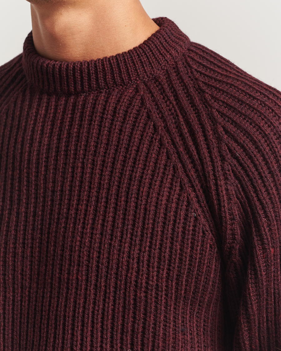 Herren | Pullover | Gloverall | Fisherman Rib Chunky Wool Crew Neck Burgundy