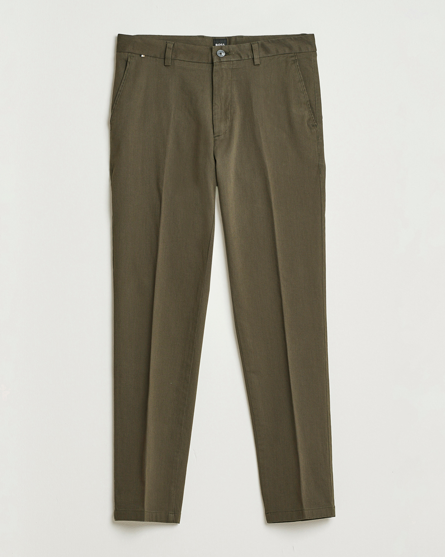Herren | Hosen | BOSS BLACK | Kane Brushed Cotton Pleated Trousers Open Green