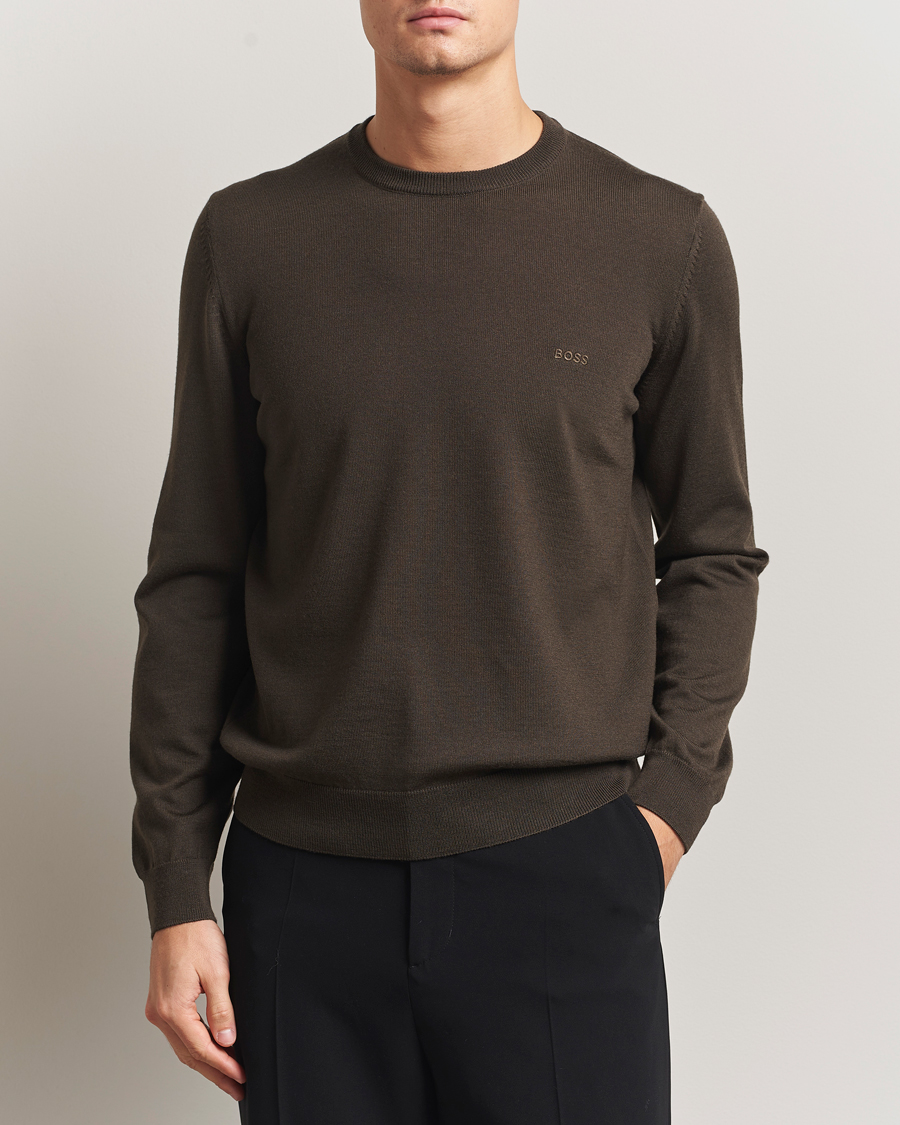 Herren | Pullover | BOSS BLACK | Botto Merino Knitted Pullover Open Green