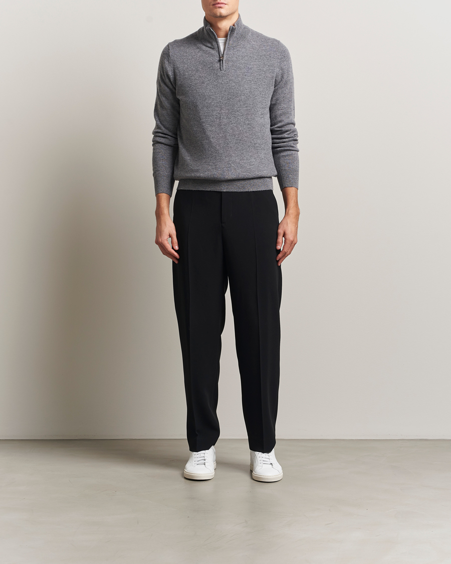 Herren | Pullover | BOSS BLACK | Hemarlo Wool/Cashmere Half Zip Medium Grey