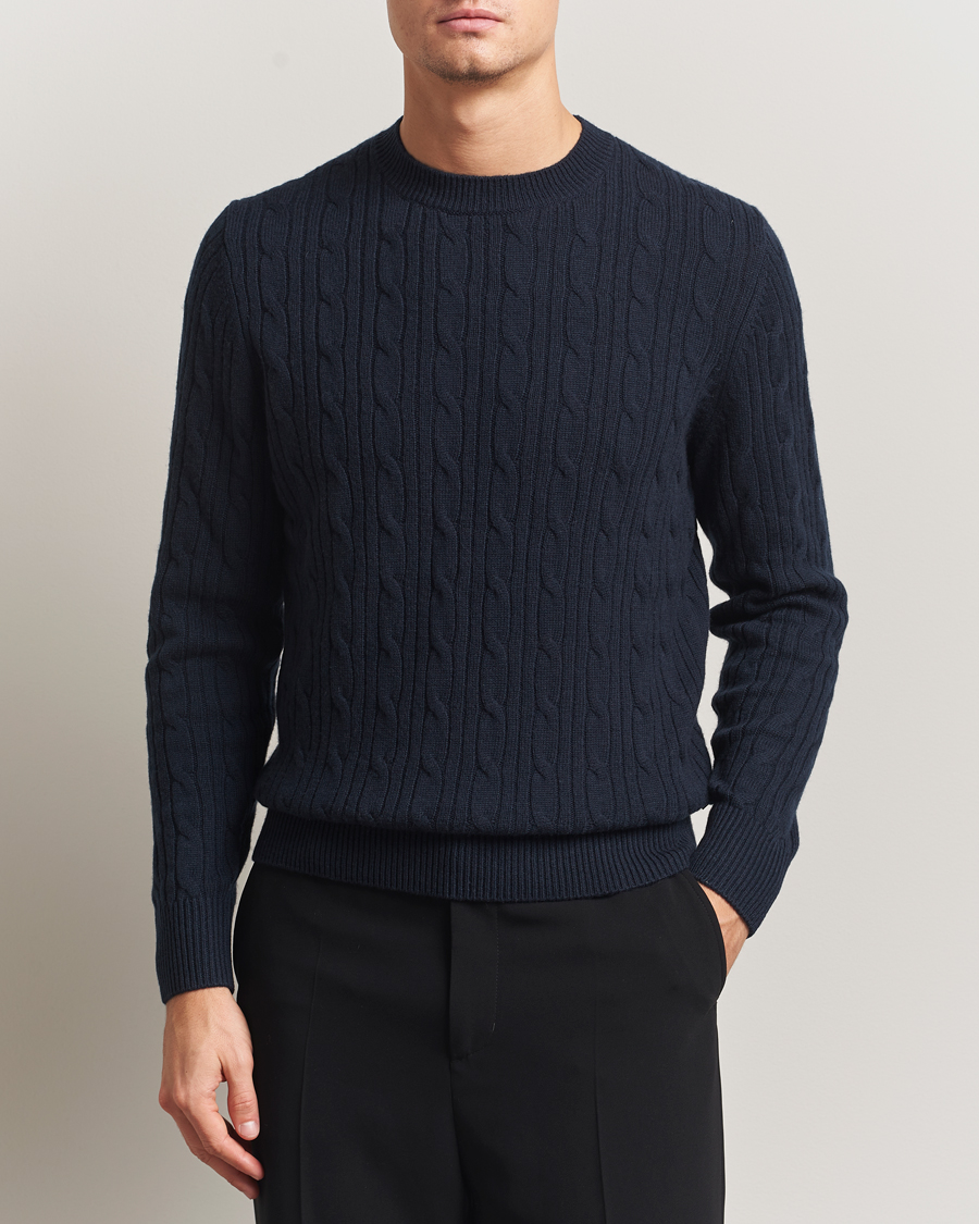 Herren | Pullover | BOSS BLACK | Hetico Wool/Cashmere Cable Sweater Dark Blue