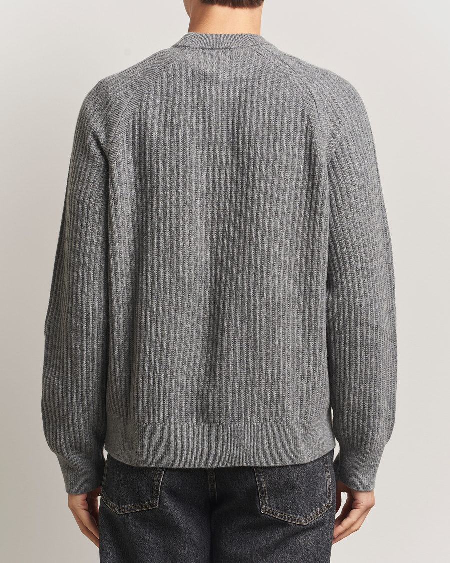 Herren | Pullover | BOSS ORANGE | Klacier Ribbed Wool Knitted Sweater Open Grey