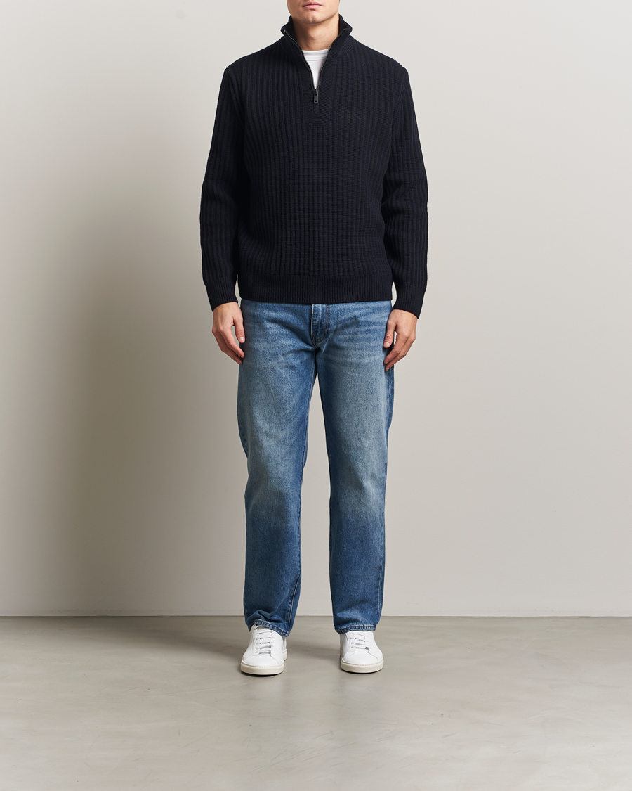 Herren | Pullover | BOSS ORANGE | Kwinter Ribbed Wool Knitted Half Zip Dark Blue