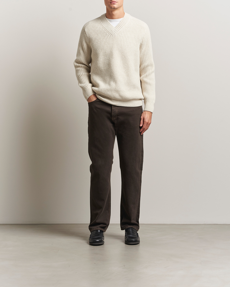 Herren | Pullover | BOSS ORANGE | Karinet Ribbed Wool Knitted V-Neck Light Beige