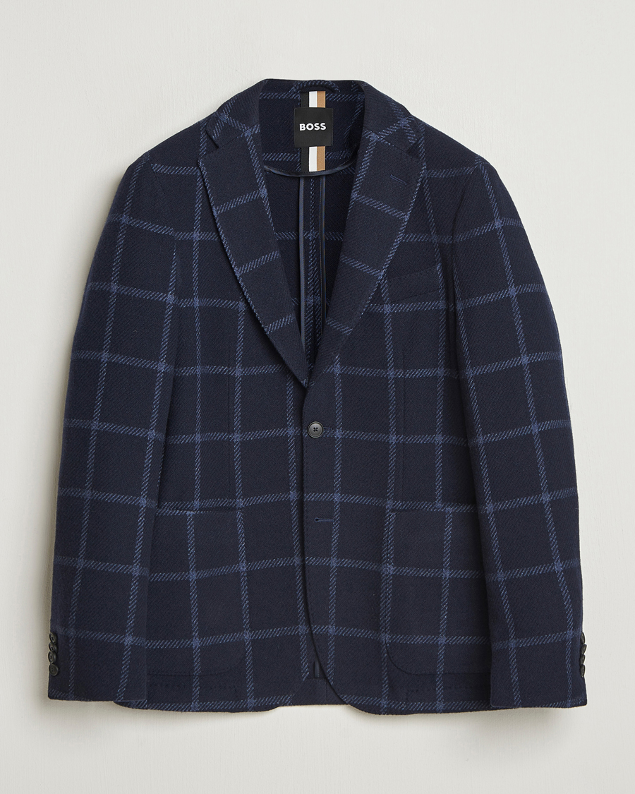 Herren | Sakkos | BOSS BLACK | Hanry Wool Checked Blazer Dark Blue