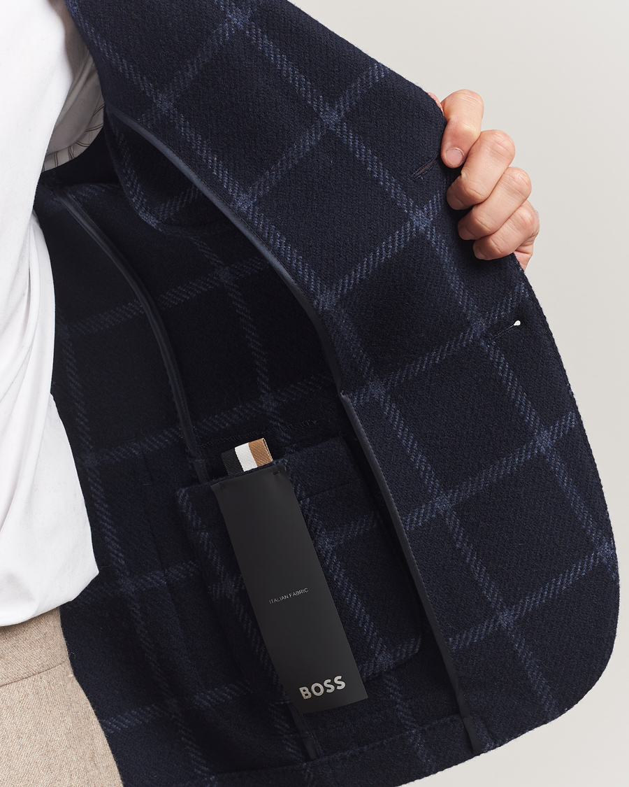 Herren | Sakkos | BOSS BLACK | Hanry Wool Checked Blazer Dark Blue