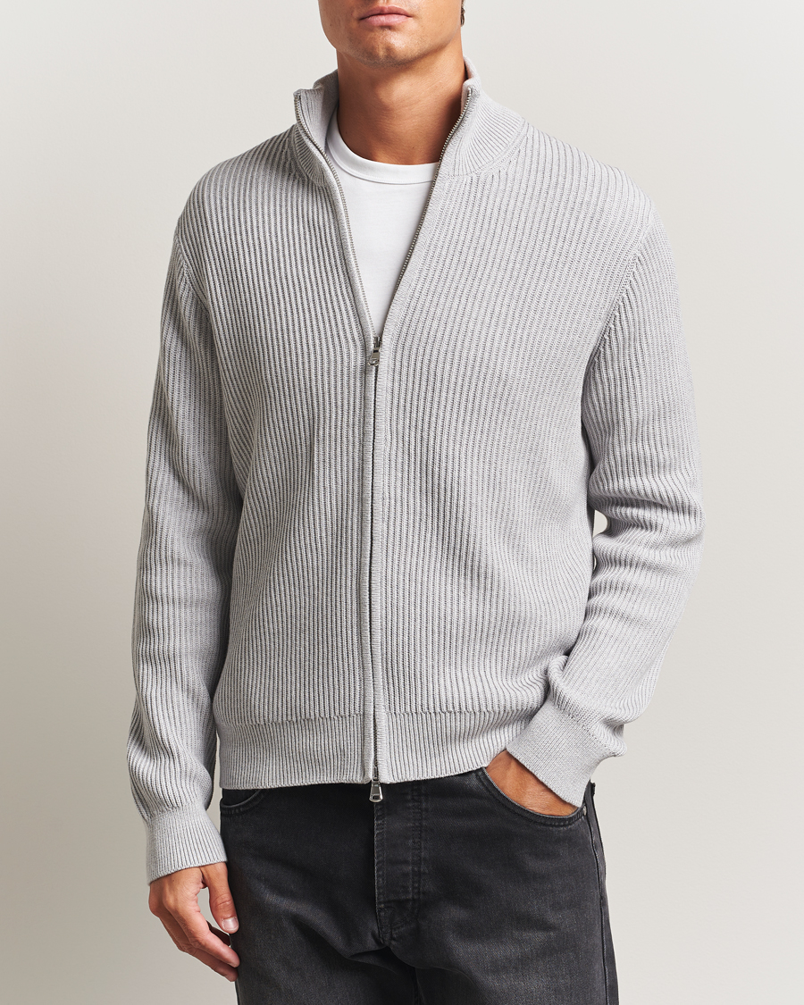 Herren | Pullover | J.Lindeberg | Alexis Cotton Full Zip Light Grey Melange