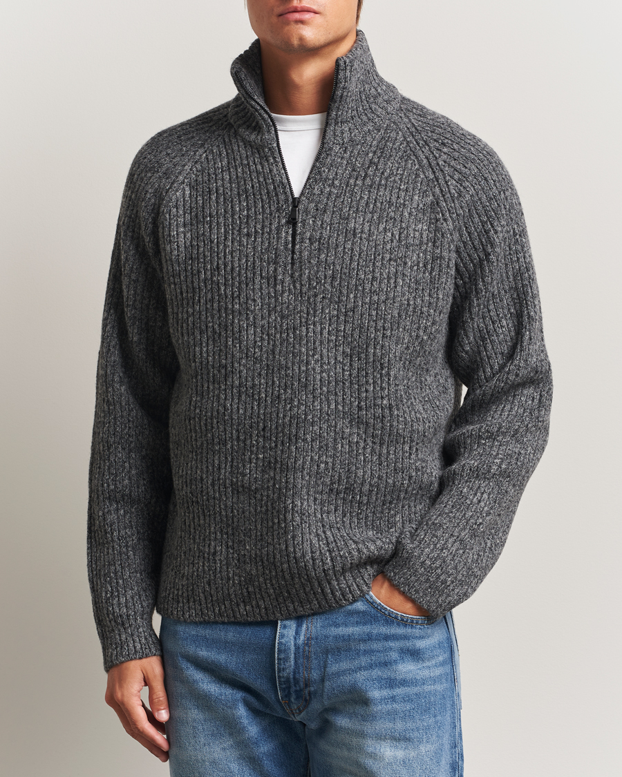 Herren | Pullover | J.Lindeberg | Victor Wool Half Zip Dark Grey Melange