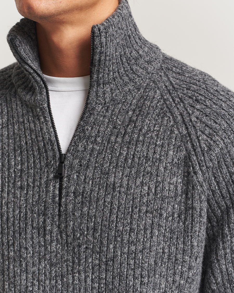 Herren | Pullover | J.Lindeberg | Victor Wool Half Zip Dark Grey Melange