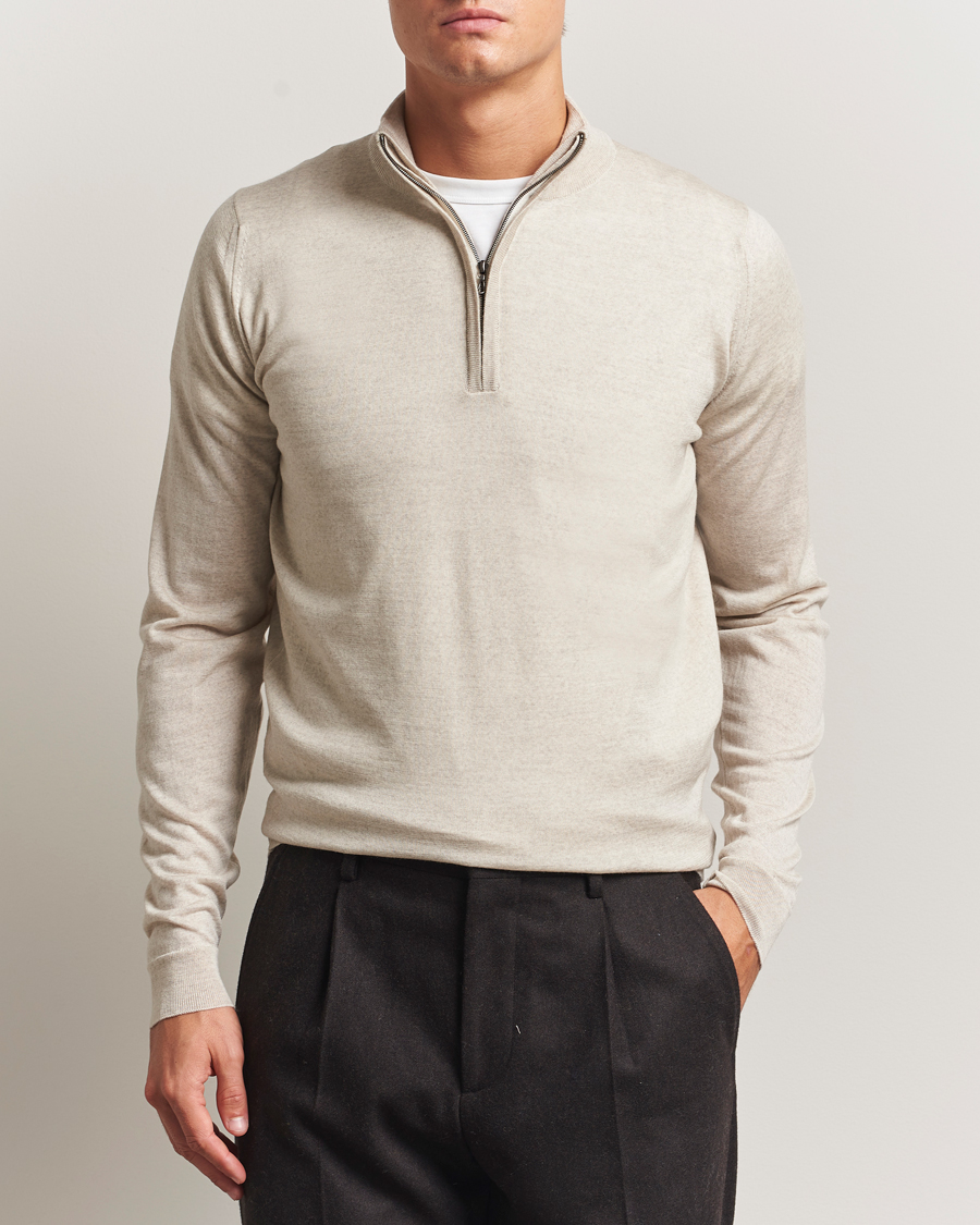 Herren | Pullover | John Smedley | Barrow Extra Fine Merino Half Zip Grey Fleece
